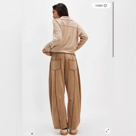 Kaiden Pull-On Barrel Pants Free People Medium Moon Rock (Brown) - Picture 4 of 4